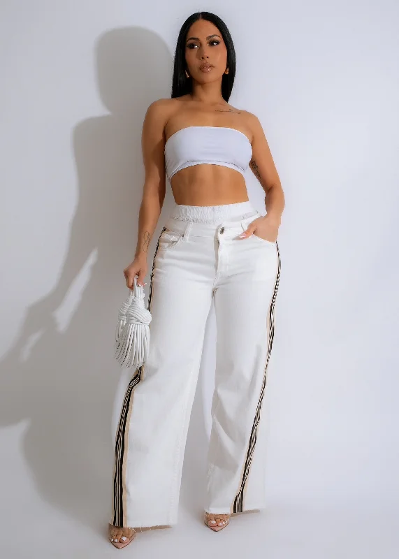 Street Graffiti Design Good Luck Babe Stripes Pants White