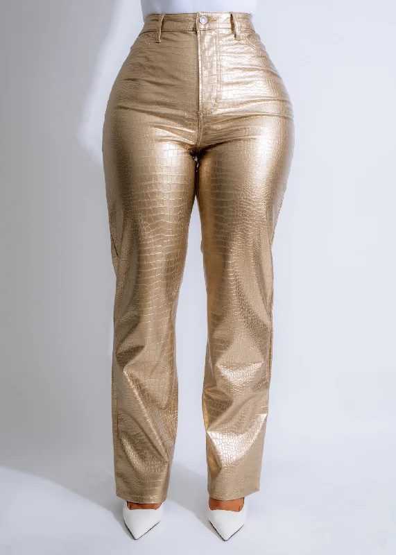 Extra long version Savanna Croc Faux Leather Pants Gold