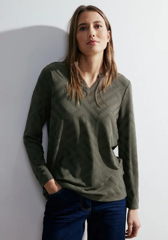 Printing decoration Cecil Jacquard Split Neckline Top, Dynamic Khaki