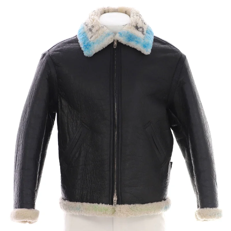 Luxury and fashionable Graffiti Zip Jacket Leather and Shearling