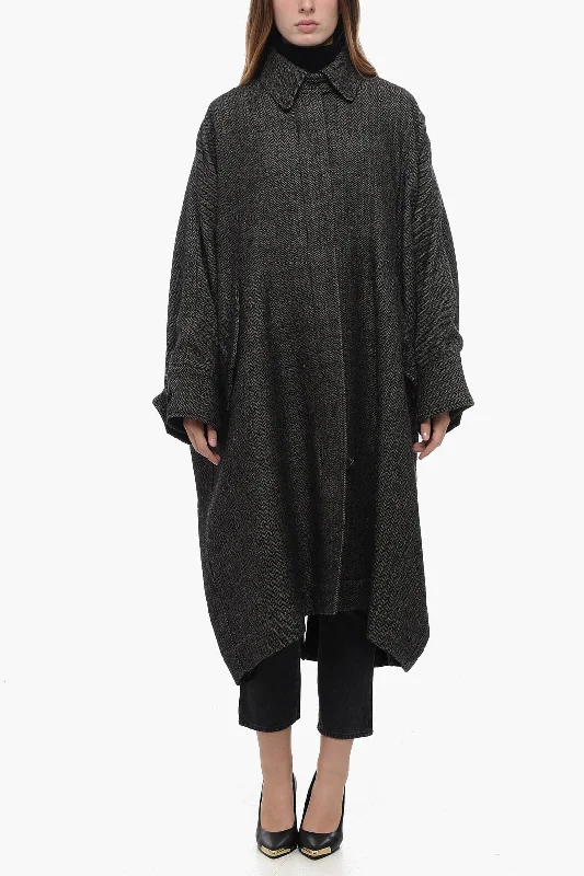 Trendy Traveler Petar Petrov Blended Linen Oversized Trench with Herrinbone Motif