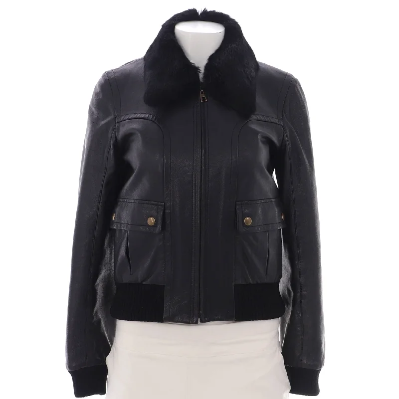 Simple research Women's Two Pocket Zip Jacket Leather with Fur