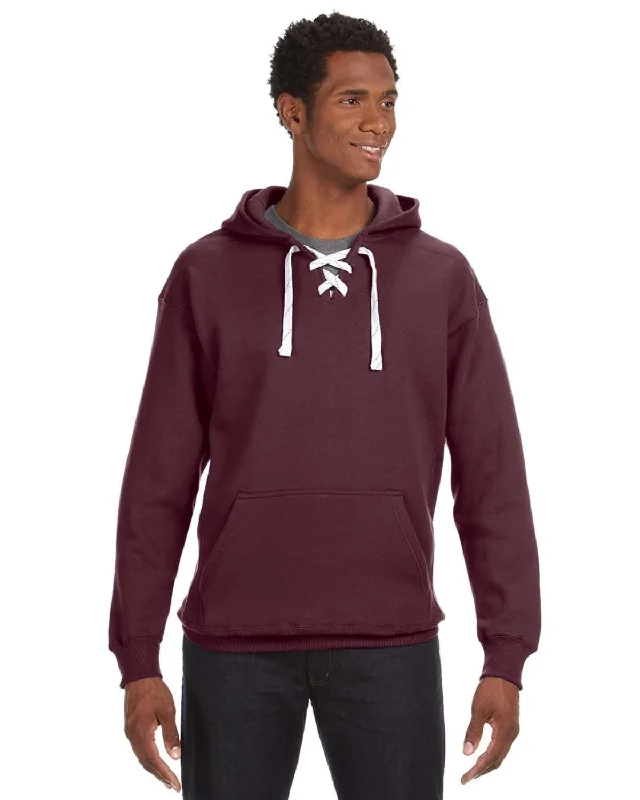 Street Sports Style J America Adult Sport Lace Hooded Sweatshirt | Maroon