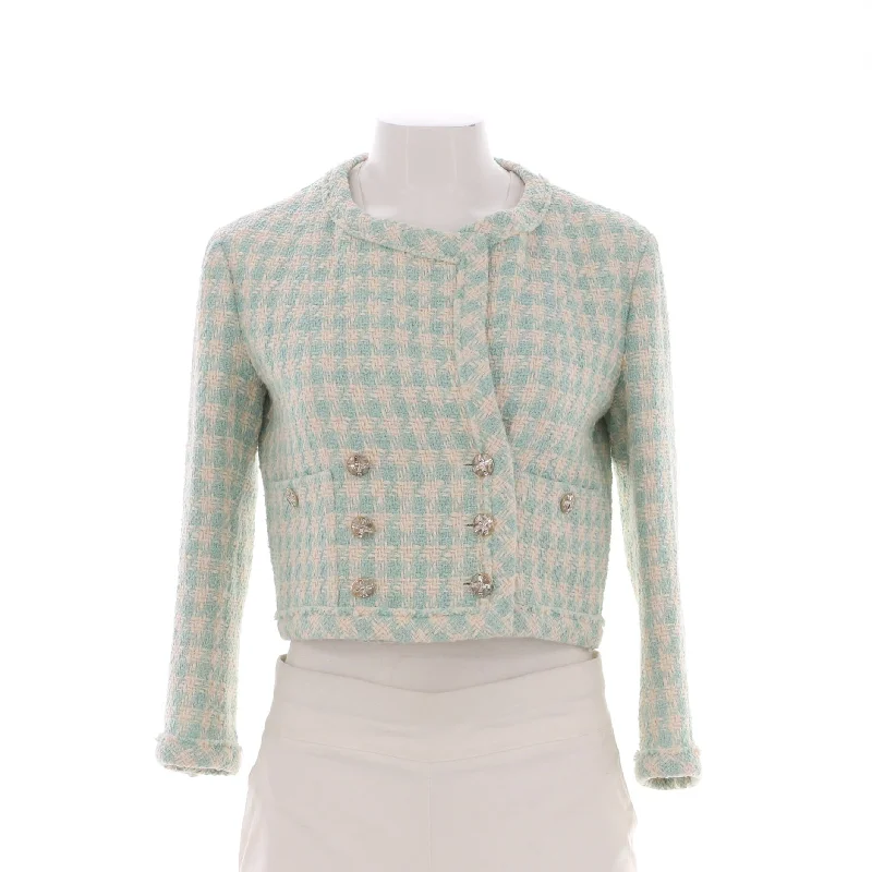 Windbreaker fashion Women's CC Crystal Button Double Pocket Jacket Tweed
