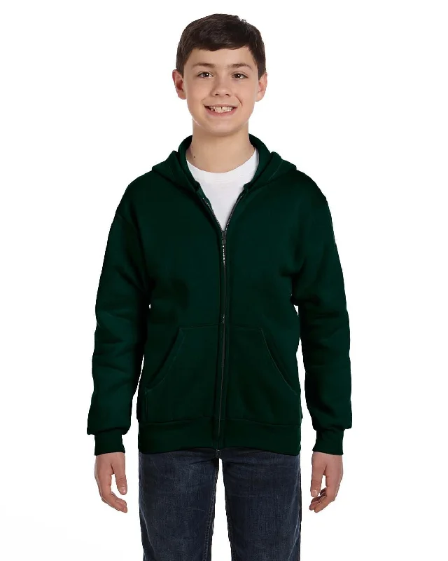 Street Casual Style Hanes Youth 50/50 Full-Zip Hoodie Sweatshirt | Deep Forest