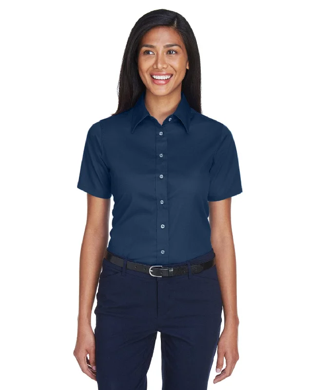 Sports High Waist Style Harriton Ladies Short Sleeve Stain-Release Twill Shirt | Navy