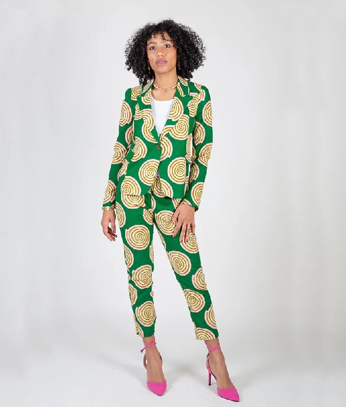 Street Casual Style Blaze & Slim Jenny Suit in Green & Pink Circles
