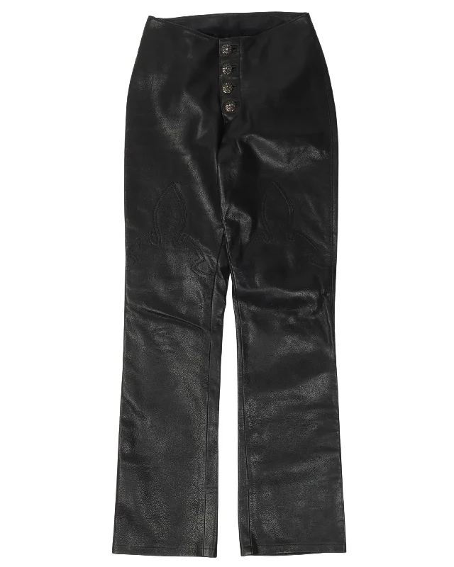 Fashion Style Fleur Knee Leather Pants