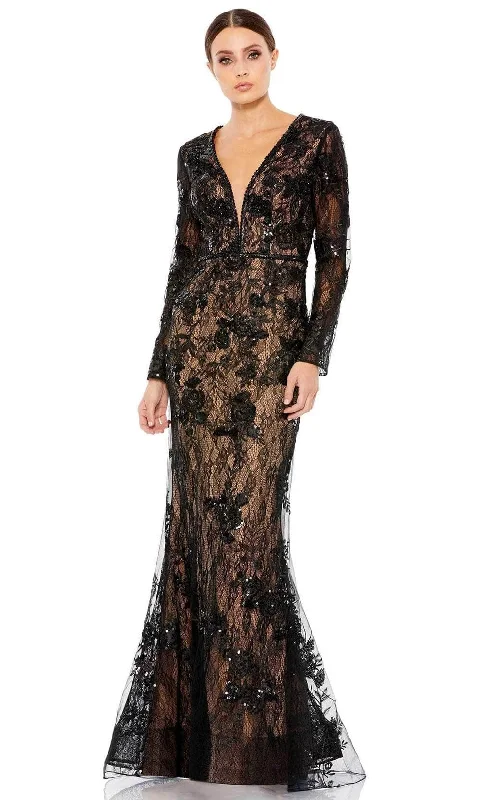 Sports Fitness Style Mac Duggal 79351 - Long Sleeve Deep V-neck Formal Dress