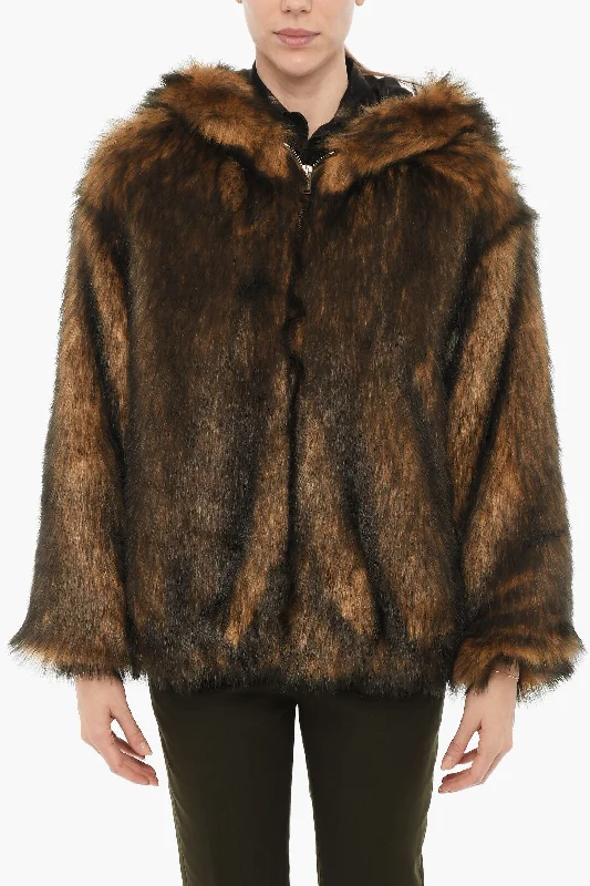 Comfortable down HALFBOY Faux Fur Jacket with Hood