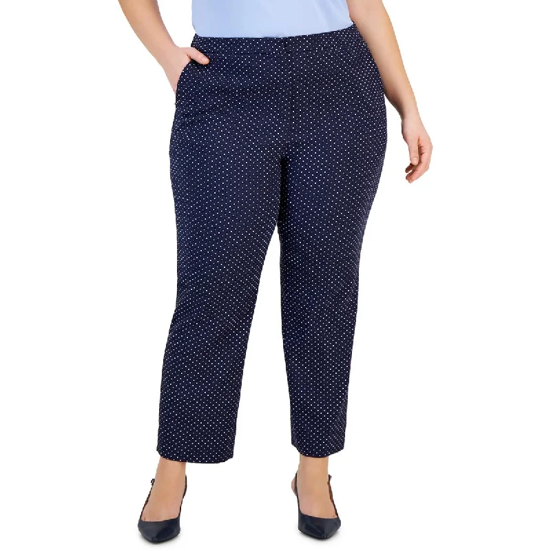Street Vertical And Horizontal Design Kasper Womens Plus High Rise Polka-Dot Ankle Pants