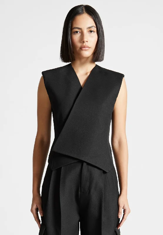 Sports Fitness Style Tailored Wrap Waistcoat - Black