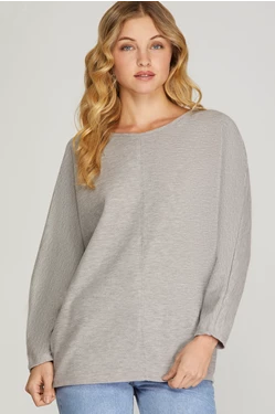 Sports Express HEATER GREY LONG BATWING SLEEVES THERMAL KNIT TOP S8SY2586A