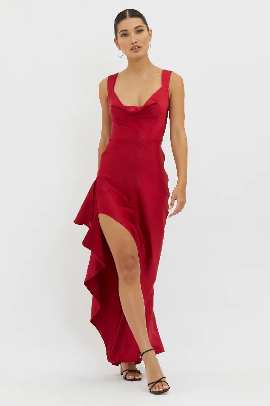 Sports Fitness Style Ellianna Lace-Up Back Maxi Dress Red