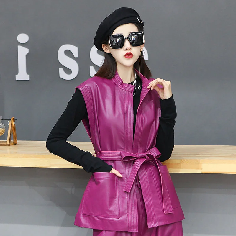 High-end atmosphere Genuine Leather Vests Robe Style