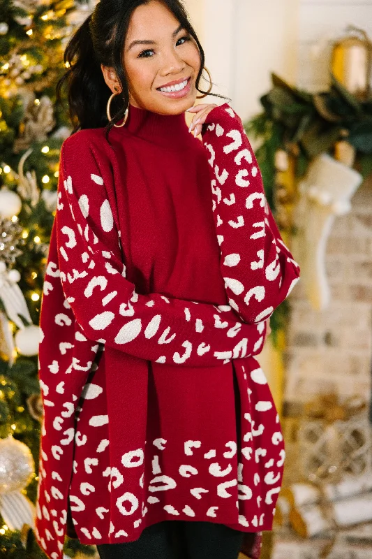 Free and comfortable All In Theory Red Leopard Sweater Tunic