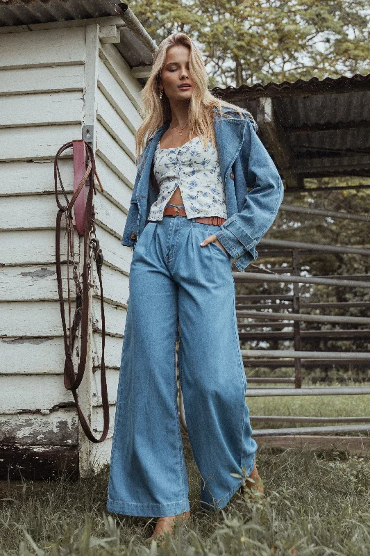 Printed pattern Rosalee Chambray Wide Leg Pant - Medium Denim