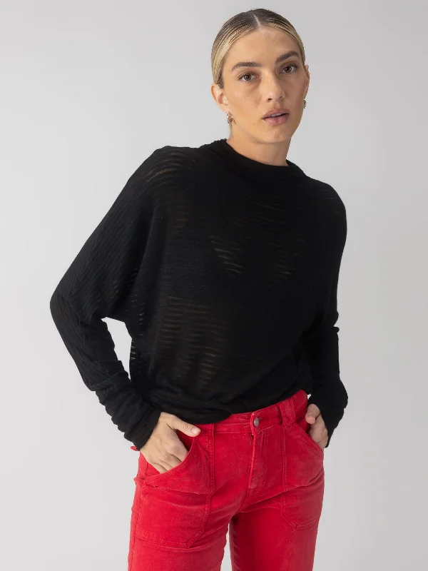 Short skirt design Sheer Stripe Funnel Neck Top Black
