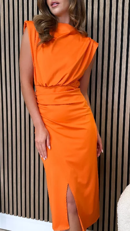 Warm Winter Series Doreen Orange High Neck Wrap Style Midi Dress