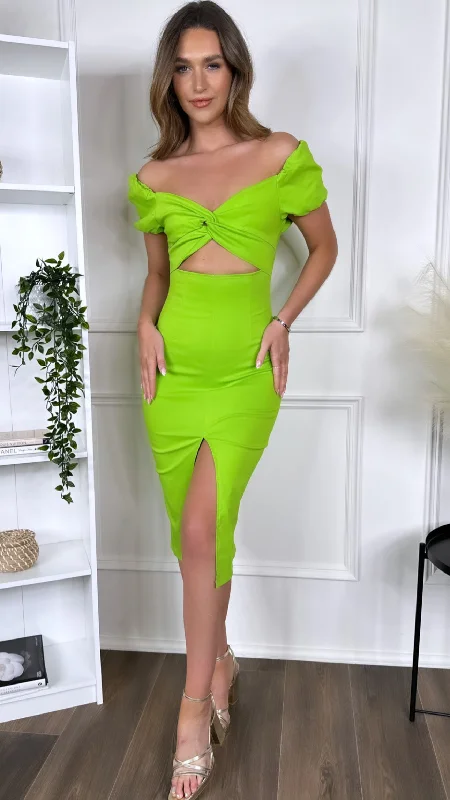 Sports Jacket Marceline Green Bow Detail Cut Out Midi Dress