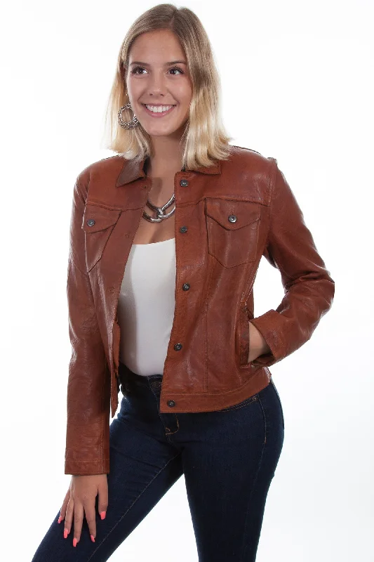Street Casual Style Scully Womens Cognac Leather Jean Jacket M