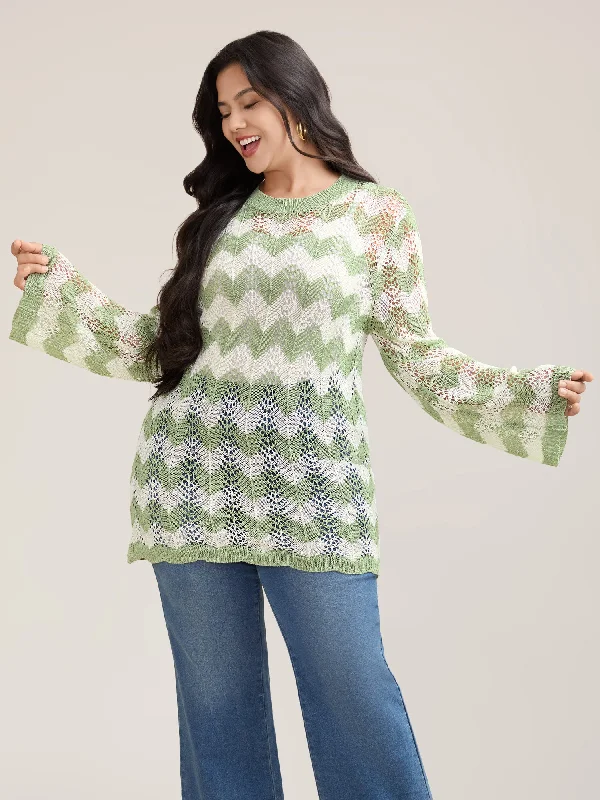 Sports suit style Textured Cut-Out Round Neck Pullover