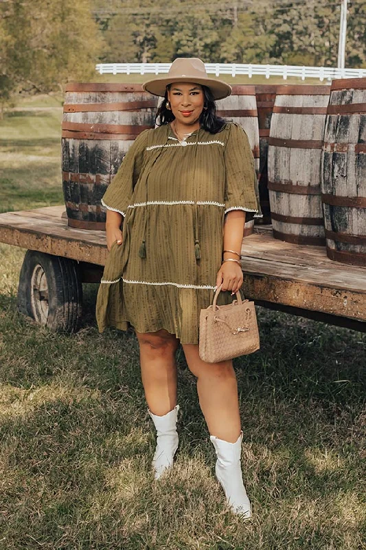 Street Vertical And Horizontal Design Simply Lovely Tiered Mini Dress in Olive Curves