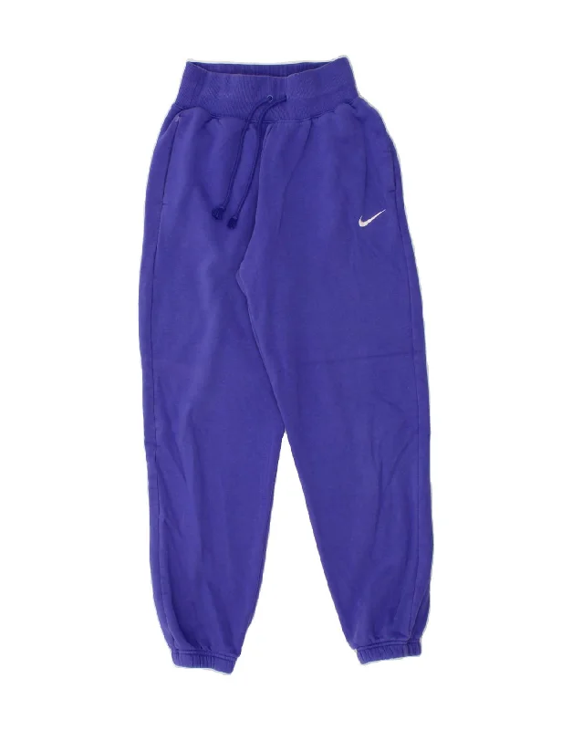 Sports Casual Style NIKE Womens Tracksuit Trousers Joggers UK 4 XS  Blue Cotton