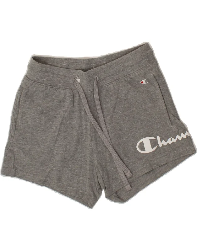 Multi-functional style CHAMPION Womens Graphic Sport Shorts UK 4 XS Grey Cotton