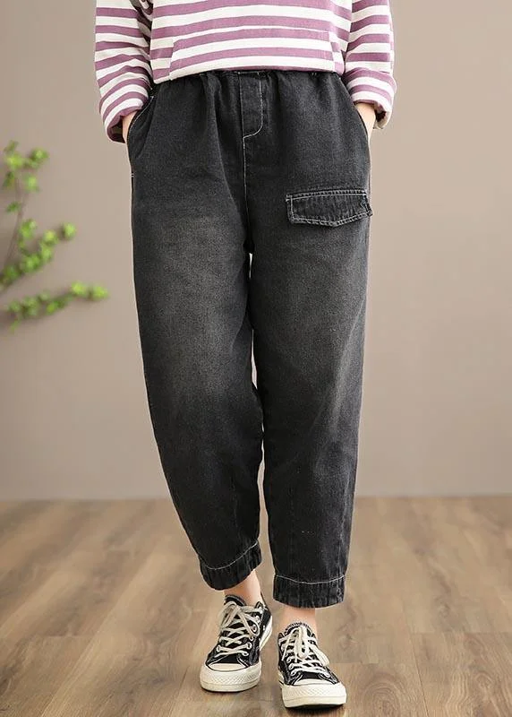Wandering freely Modern Denim Black Jeans Stylish Spring Elastic Waist Photography Wild Trousers