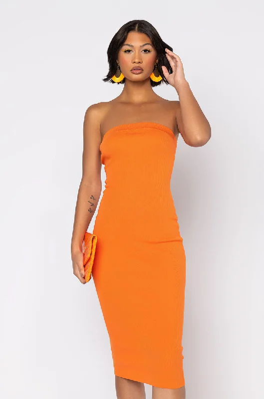 Sports litigation style HAPPY HOME TUBE MIDI DRESS ORANGE