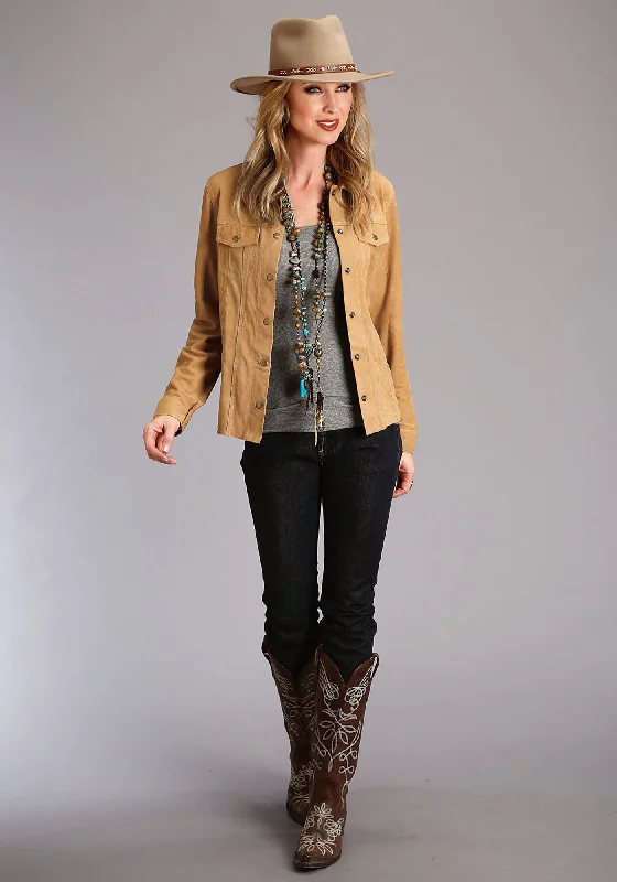 Design sense Stetson Womens Unlined Snap Front Brown Suede Leather Jacket