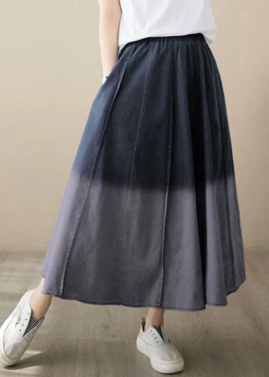 Classic style Gradient Black Wrinkled Pockets Patchwork Denim Skirts Summer
