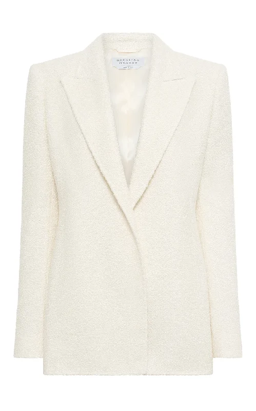 Mid-length Style Mairi Blazer in Ivory Silk Boucle