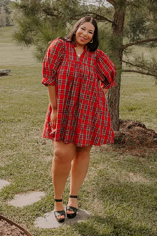 Luxury and fashionable Cheerful Energy Plaid Mini Dress Curves