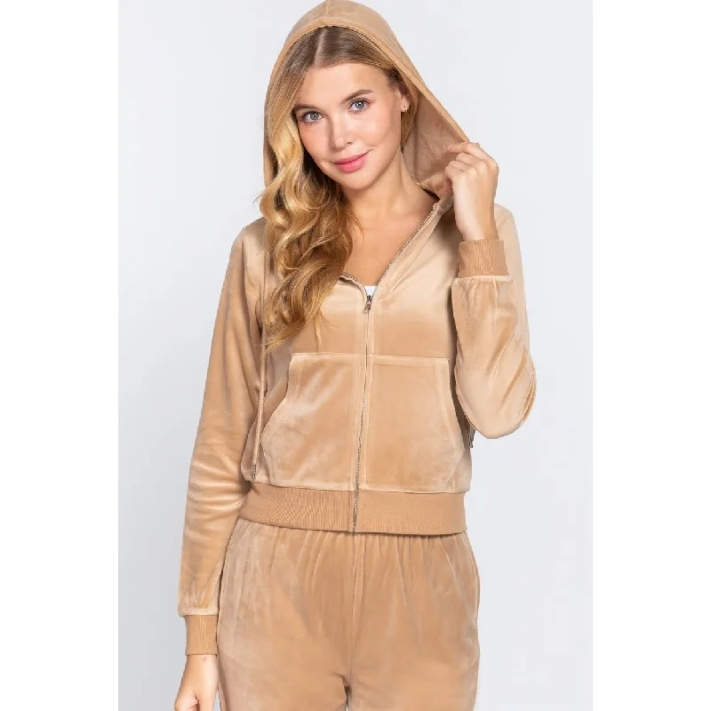 Sports litigation style Long Sleeve Velour Hoodie Zip Up Jacket