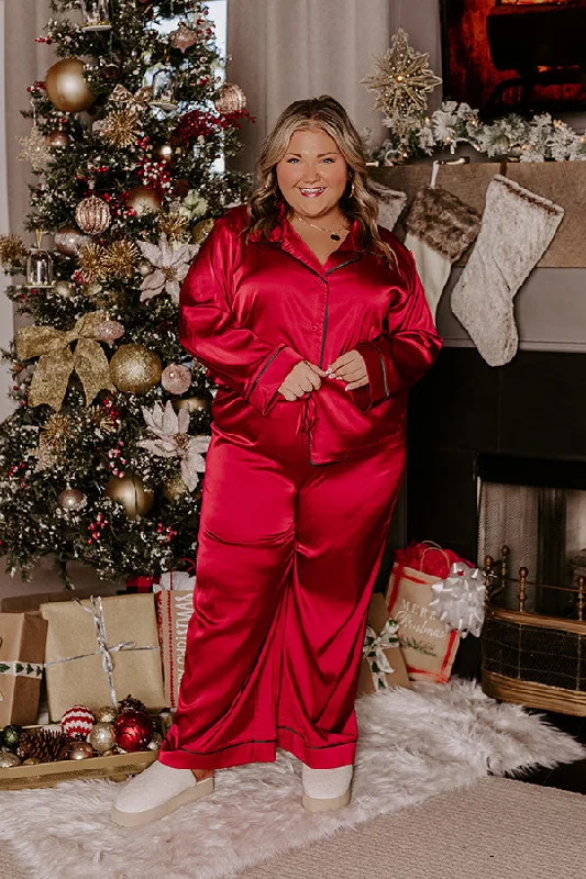Sports litigation style Feeling Luxurious Satin Pajama Pants in Red Curves