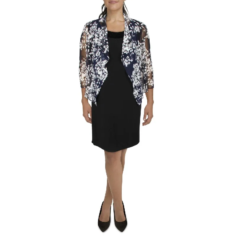 High waist design Jessica Howard Womens Petites Mesh Printed Collarless Blazer