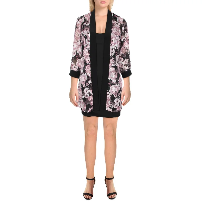 Sports outdoor style R&M Richards Womens Petites Chiffon Floral Duster Blazer
