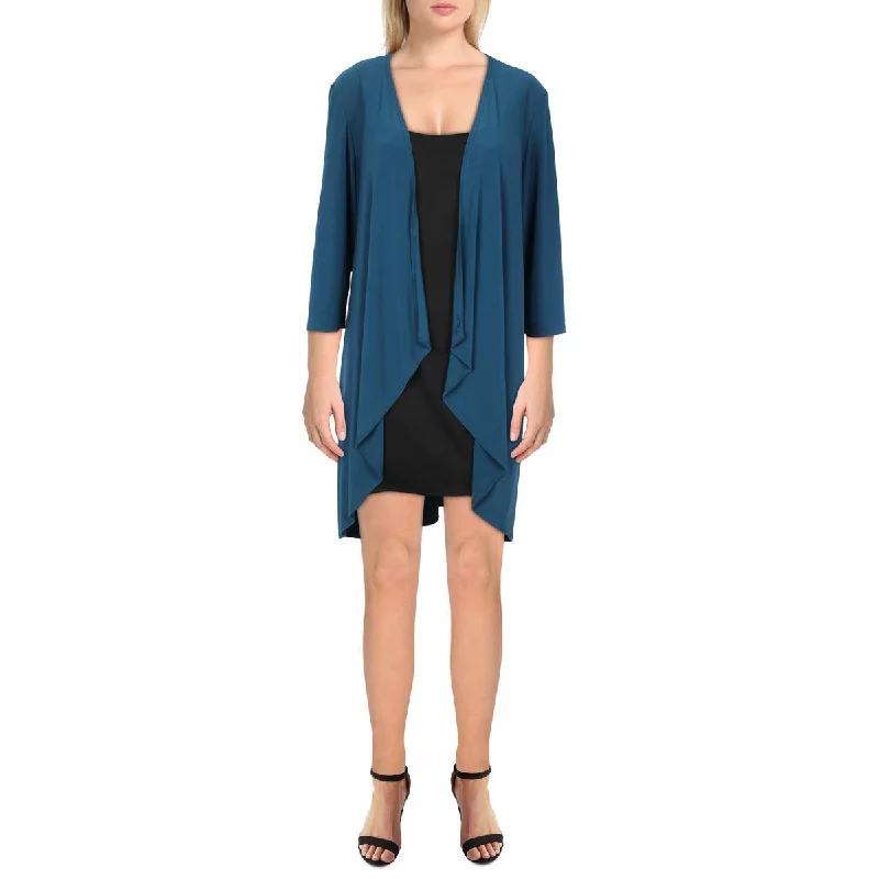 Round neck design R&M Richards Womens Knit Drapey Duster Blazer