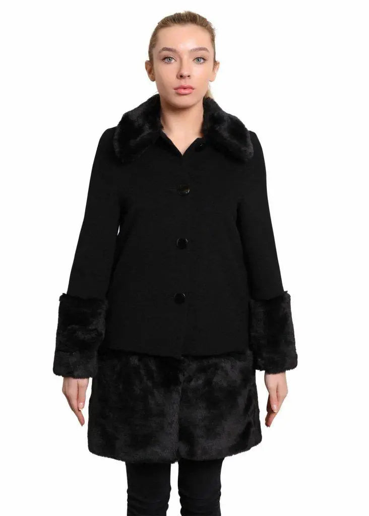 Street Graffiti Design De La Creme - Womens Faux Fur Trim Wool Mix Coat