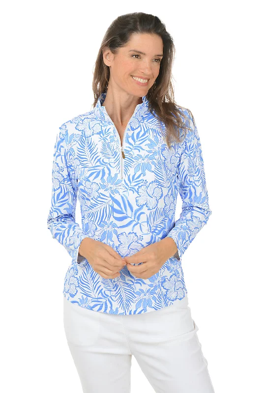Sports Comfort Style Hibiscus Garden Mock Neck UPF50+ Top