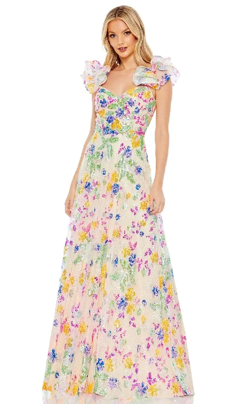 Sports fitness shoes Mac Duggal 68068 - Floral Lace Sequined Ruffled Sleeve Gown