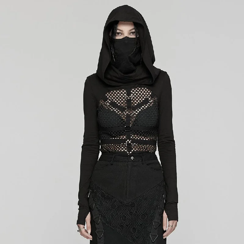 Low-key Luxury Women's Punk Mesh Splice Sheer Hoodies