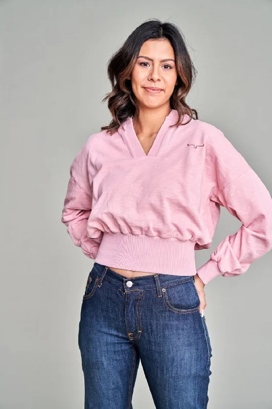 Letter embroidery Kimes Ranch Womens Dewey V Neck Rose 100% Cotton Pullover Sweater