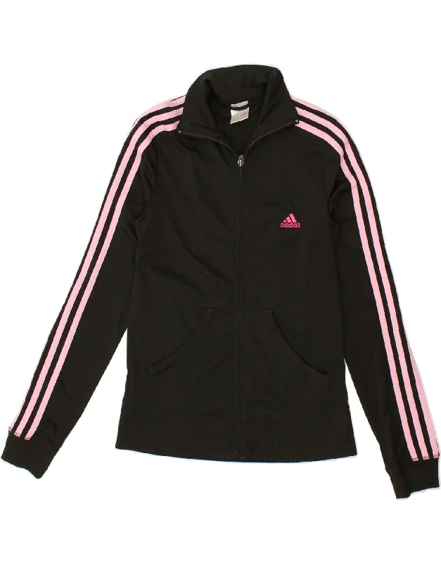 Sports Comfort Style ADIDAS Womens Tracksuit Top Jacket UK 10 Small Black Polyester