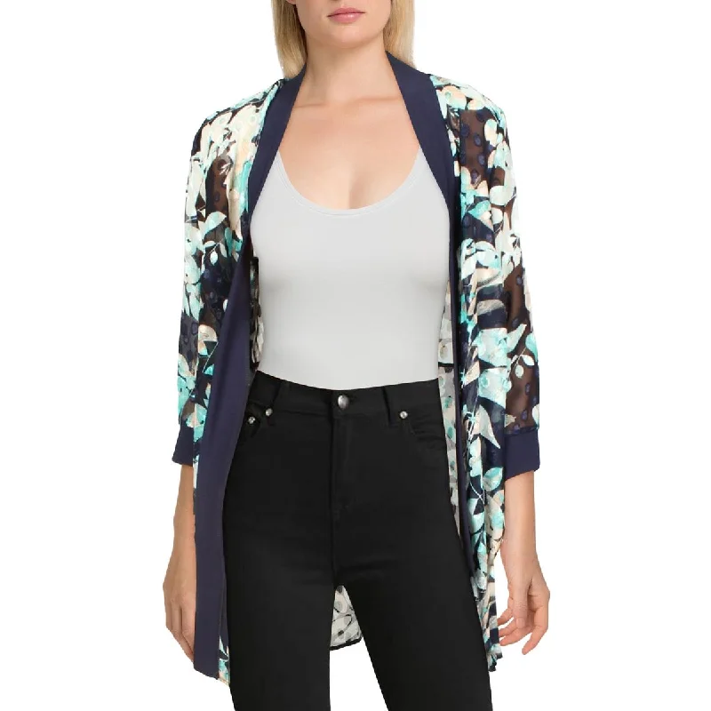 Nightclub Style R&M Richards Womens Petites Chiffon Floral Duster Blazer