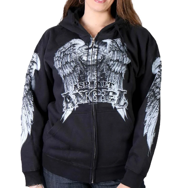 Fashionable sports Hot Leathers GLZ4009 Women's Asphalt Angel Black Zipper Hoodie