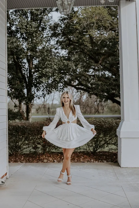Fashionable and casual White Satin Cut Out Dress