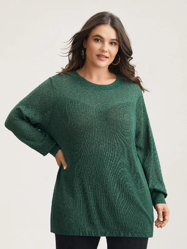 Elegant And Lazy Cut-Out Textured Ribbed Hem Pullover